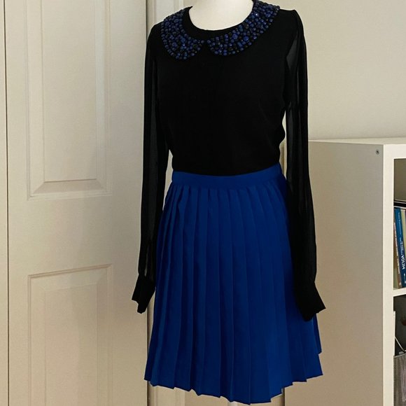 Jessica Simpson Black/Blue Pleated Dress w/ Beaded Collar - Size 3/4